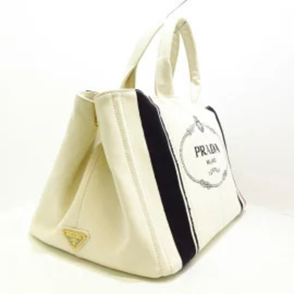 Prada CANAPA Tote Bag Ivory White Black Red Canvas